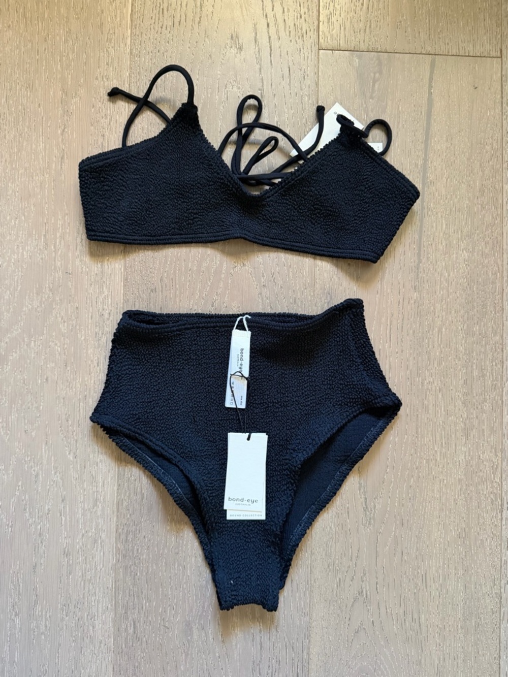 bond-eye Black High-Waist Textured Bikini Set